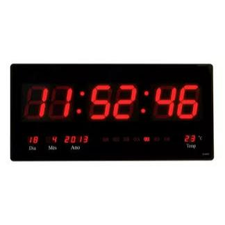 Relógio Parede Led Digital Grande 46cm Termômetro Data Cor do fundo Vermelho