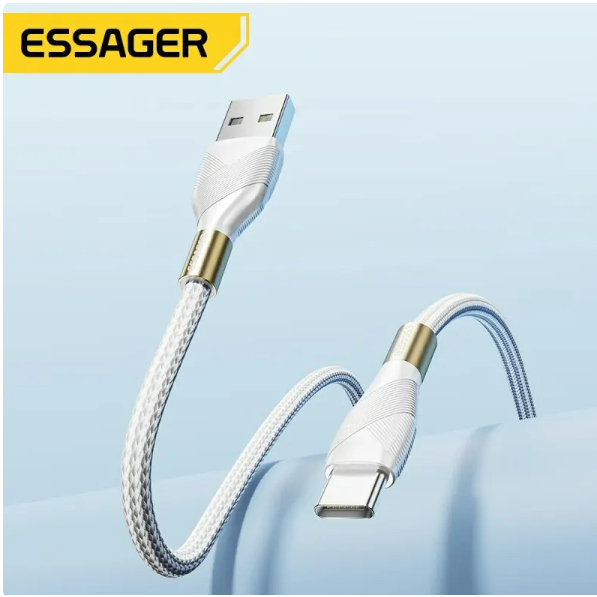 Cabo Essager USB p/Tipo C, Carregamento Rápido, Fio De Data, 1m, 3A. Branco.