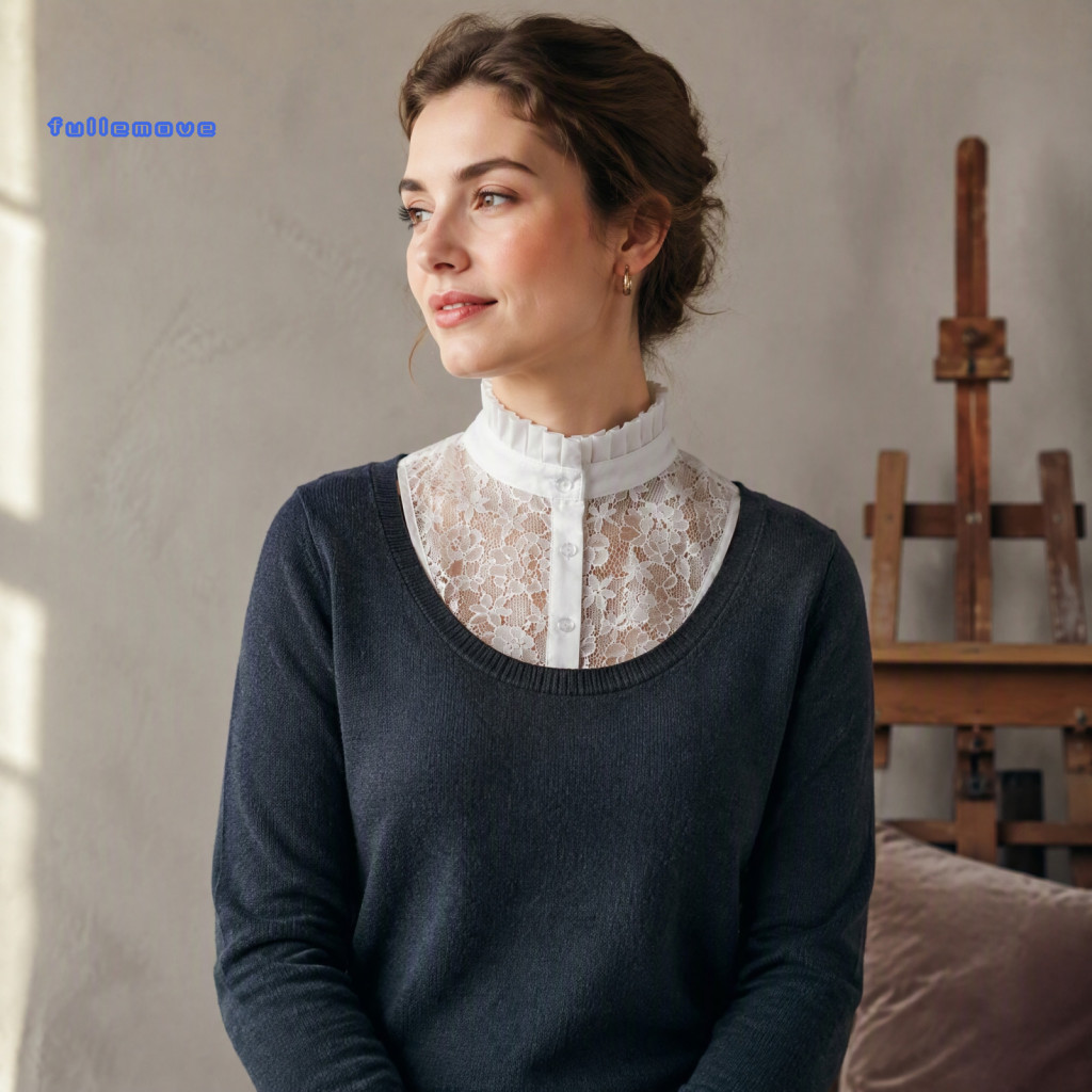 Detachable Collar Stand Up Accessory Lace Fake for Women Hollow Embroidery Dickey with Adjustable Straps Decorative Stan