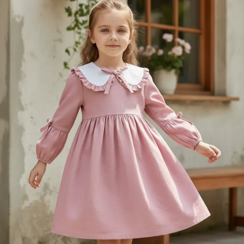 Vestido Menina Infantil Vintage Manga Longa Gola Boneca Inverno