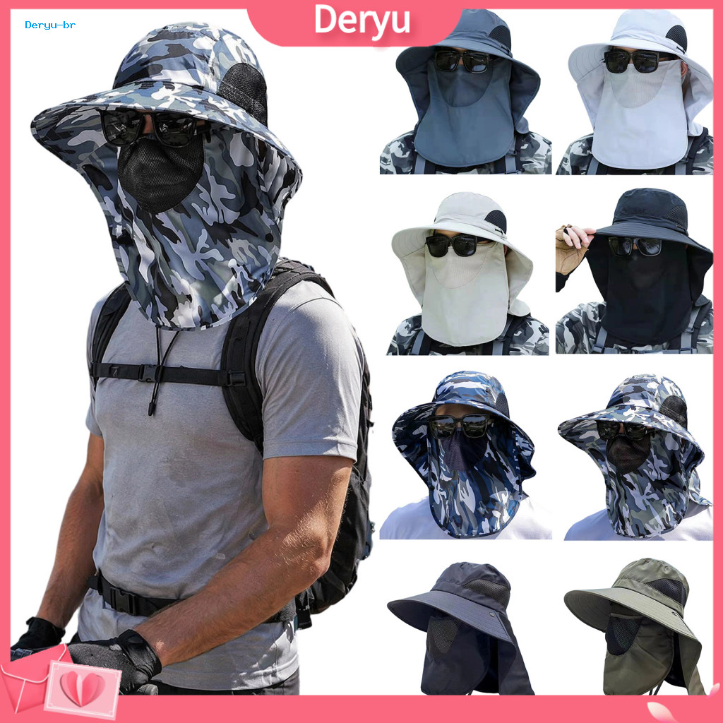 Wide Brim Uv Protection Hat Waterproof Sun for Fishing Men’s with Neck Flap Face Mask – Breathable Foldable Bucket f