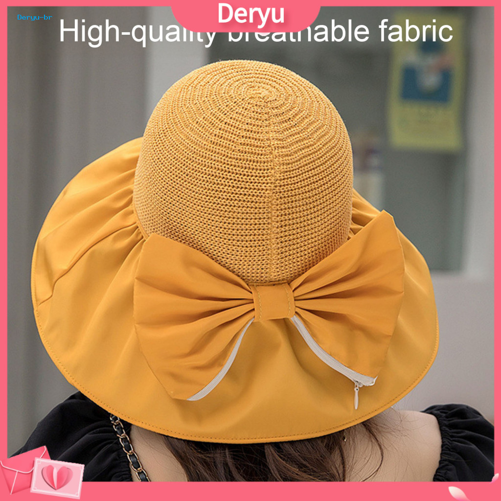 Wide Brim Sun Hat for Women Foldable Summer with Bow Women’s Woven – Breathable Uv Protection Floppy Beach for Vacat