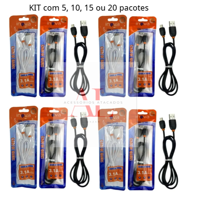 KIT5/10/15/20PACOTE PARA Cabo De Dados Iphone 3.1A 1 Metro Inova SACO(PROMOCAO)