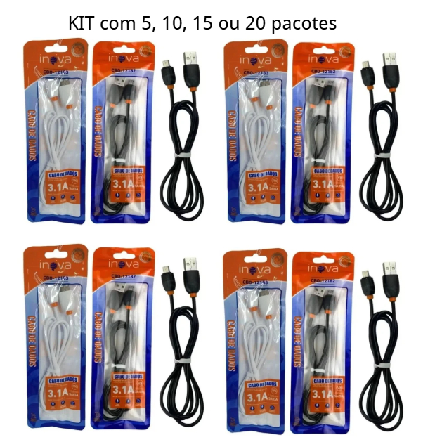 KIT5/10/15/20PACOTE PARA Cabo De Dados Iphone 3.1A 1 Metro Inova SACO(PROMOCAO)