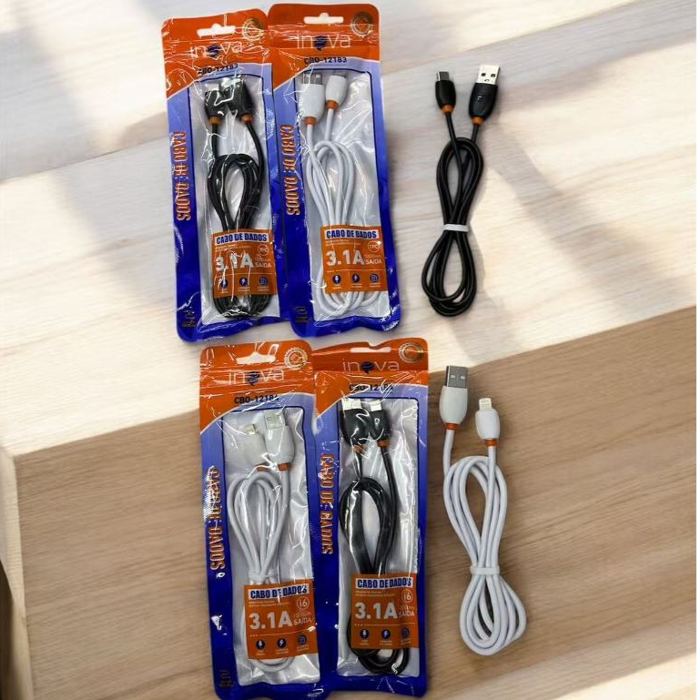 Cabo De Dados 3.1A Micro USB V8 / Lightning Iphone / Tipo-C 1 Metro Inova (SACO) PROMOCAO