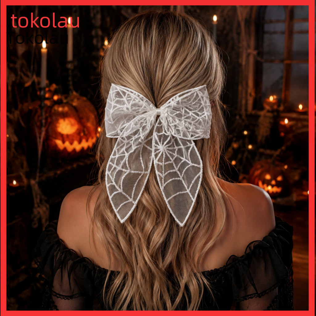 Spider Web Hair Accessory Bat Embroidery Clip Halloween Lace Bow Hairpin Cosplay Party Accessories Stylish for Women