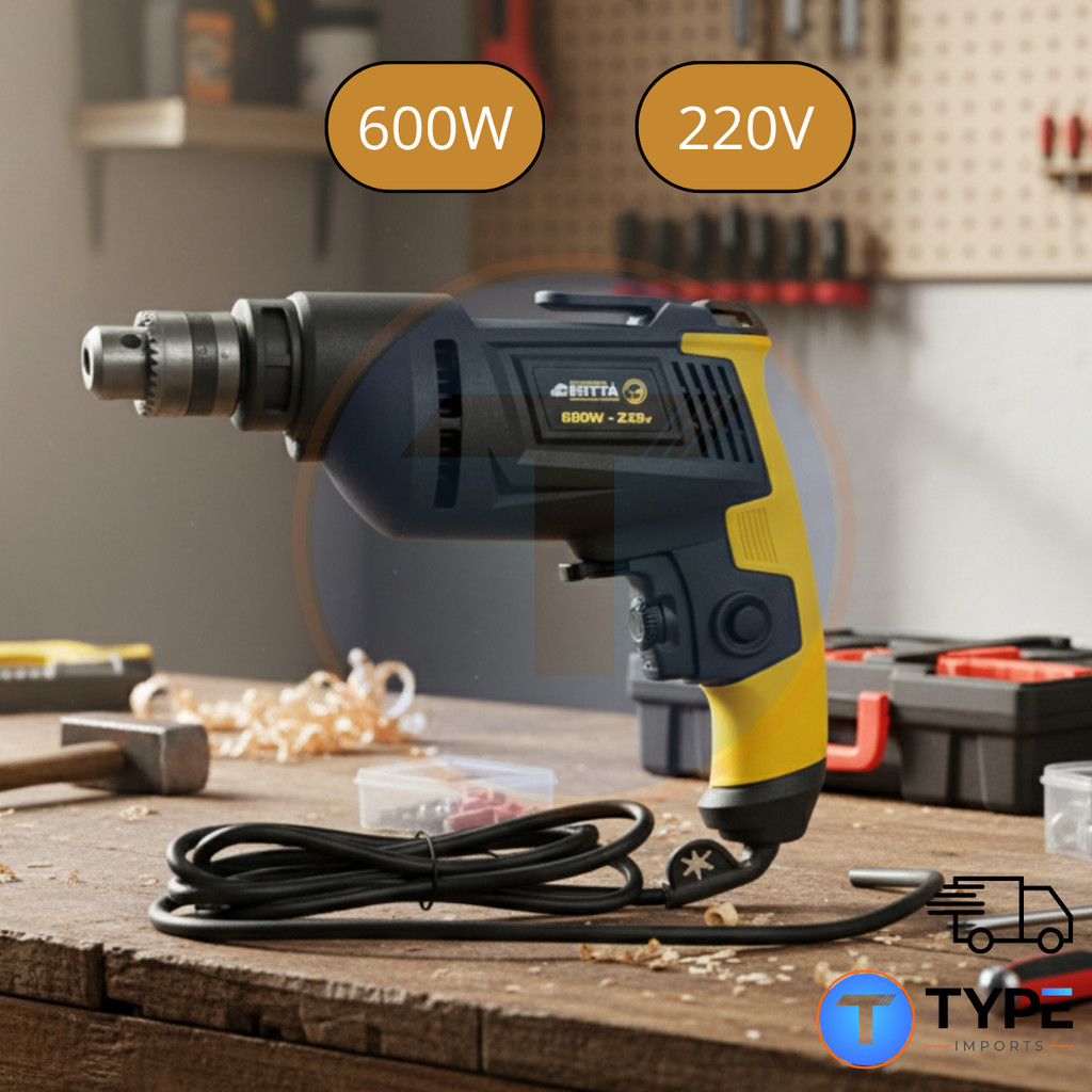 Furadeira e Parafusadeira Elétrica Profissional 600W 220V Mandril 10mm Velocidade Variável Reversível Impacto Hobby