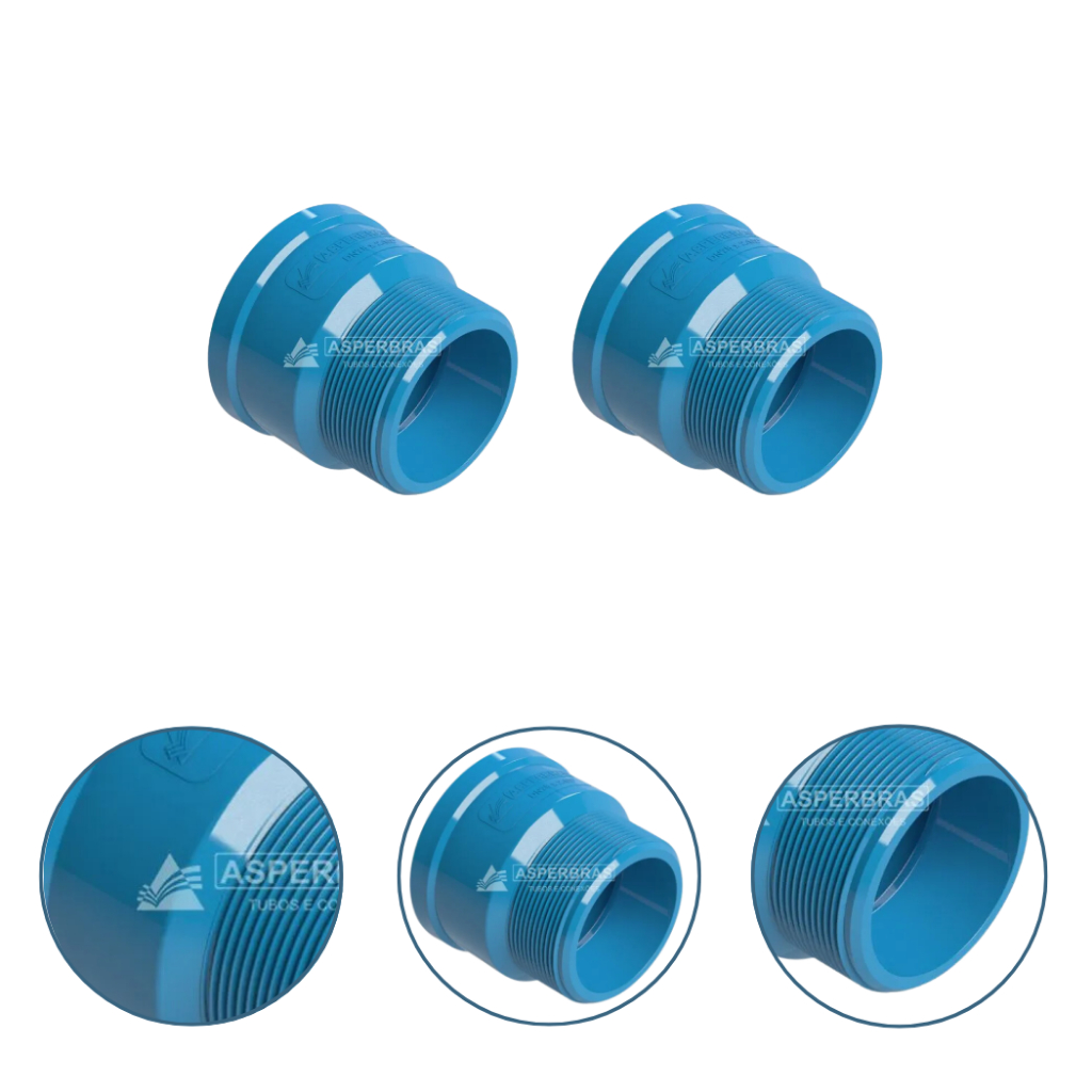 Kit 2 Adaptador Curto Azul Rosca Externa Pvc Irrigação Soldável 50 x 1. 1/2