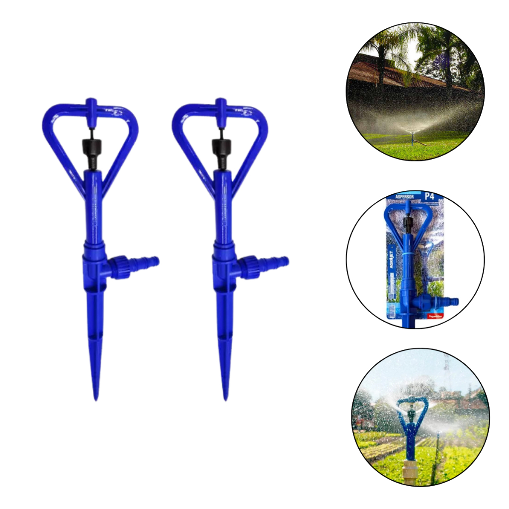Kit 2 Aspersor P4 Estaca Para Horta Jardim Grama Com Adaptador Mangueira Agrojet Irrigação