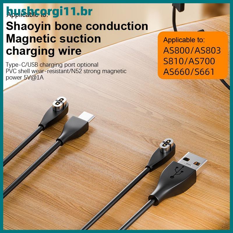 HUSH Shokz AS800/S803/S810/OpenRun Fone De Ouvido De Condução Óssea USB/Cabo Carregador Tipo C BR
