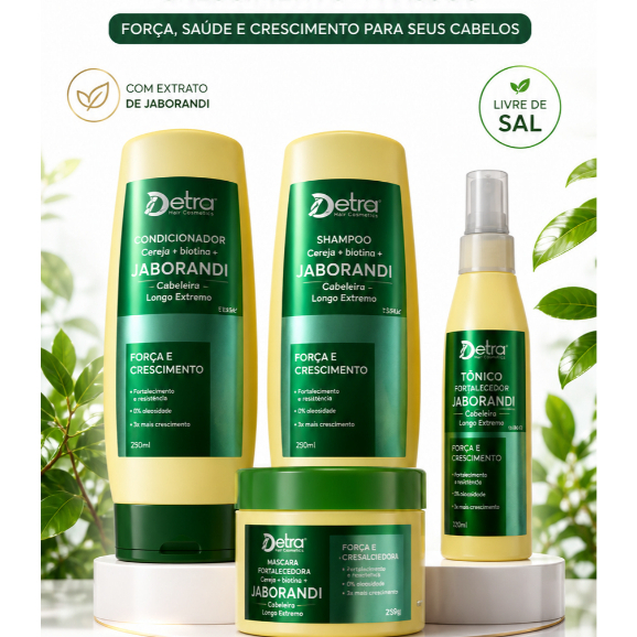 Kit Jaborandi Biotina e Carqueja Força e Crescimento Antiqueda 4 Passos 250ml Detra Cosmeticos