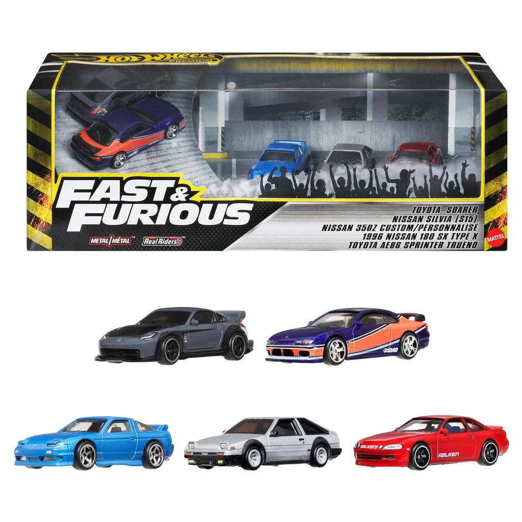 Hot Wheels Premium Fast & Furious TOKYO DRIFT Vehicle Toy Mini Cars Set of 5, for Ages 3 and Up, Multi JFL99