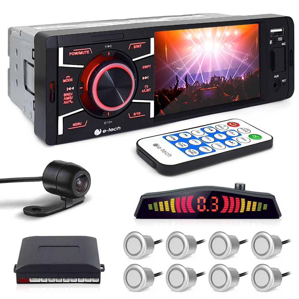 Kit Rádio C/ Tela 1 Din + Câmera Ré + Sensor 8 Pontos Prata Meriva 2008 2009 2010 2011 2012 Bluetooth USB