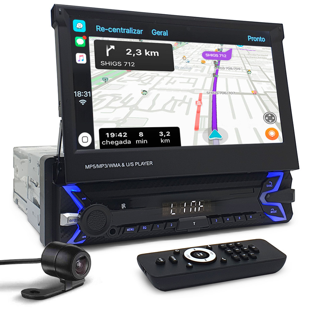 Kit Multimídia Tela Retrátil + Câmera Ré HB20 2012 2013 2014 2015 2016 Bluetooth Espelhamento Carplay Car Play