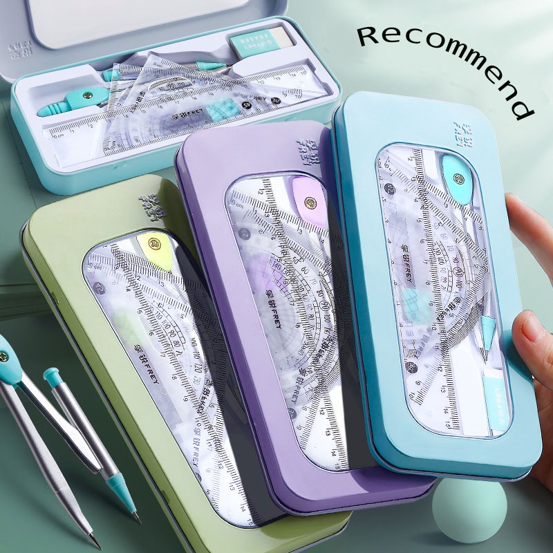 7PCS Conjunto De Réguas De Bússolas Régua Triangular Suprimentos Escolares Moda Prática Simples Desenho Estudantil Especial Multicolor Opcional