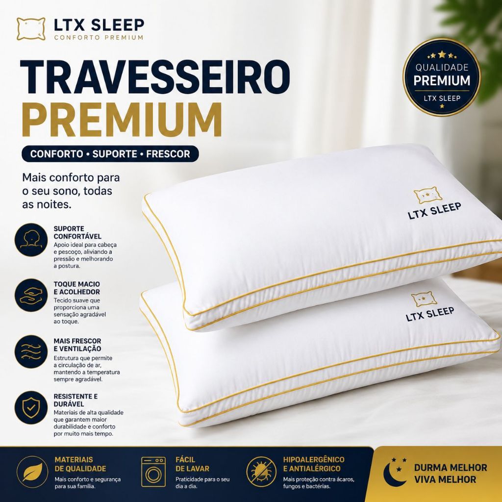 Kit 2 Travesseiros Soft Comfort Deep Sleep - Fibra Poliéster Premium Codigo 295
