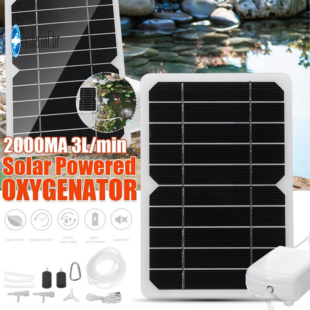 Monocrystalline Solar Pump Portable 5w Oxygen Aerator with Battery Low Power Consumption 1.6l/min Air Output – Dual Mo