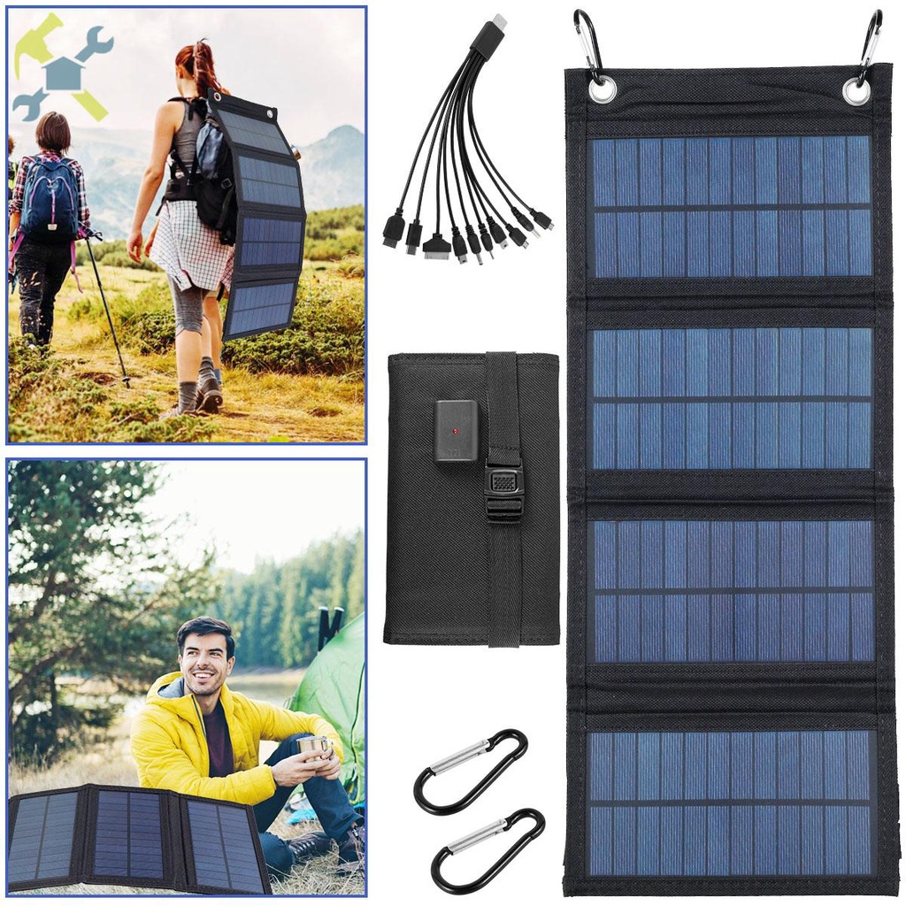 Carregador De Energia Solar USB À Prova D'água IP65 De 100W Com 2 Ganchos E 1 Adaptador Carregador de telefone celular dobrável USB portátil, painel solar, para caminhadas, acampamento, viagem