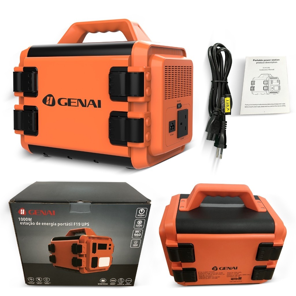 Estação de Energia Portátil 1000W Saída USB-C PD 65W, Carregamento Solar, Inversor Bidirecional