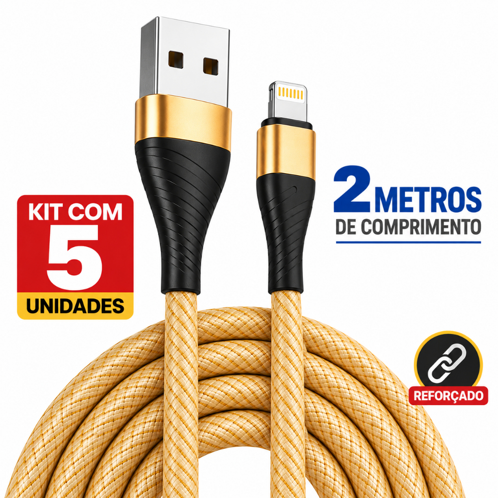 Kit 5 Cabos Carregador iPhone 2 Metros Cores Variadas Original Inova