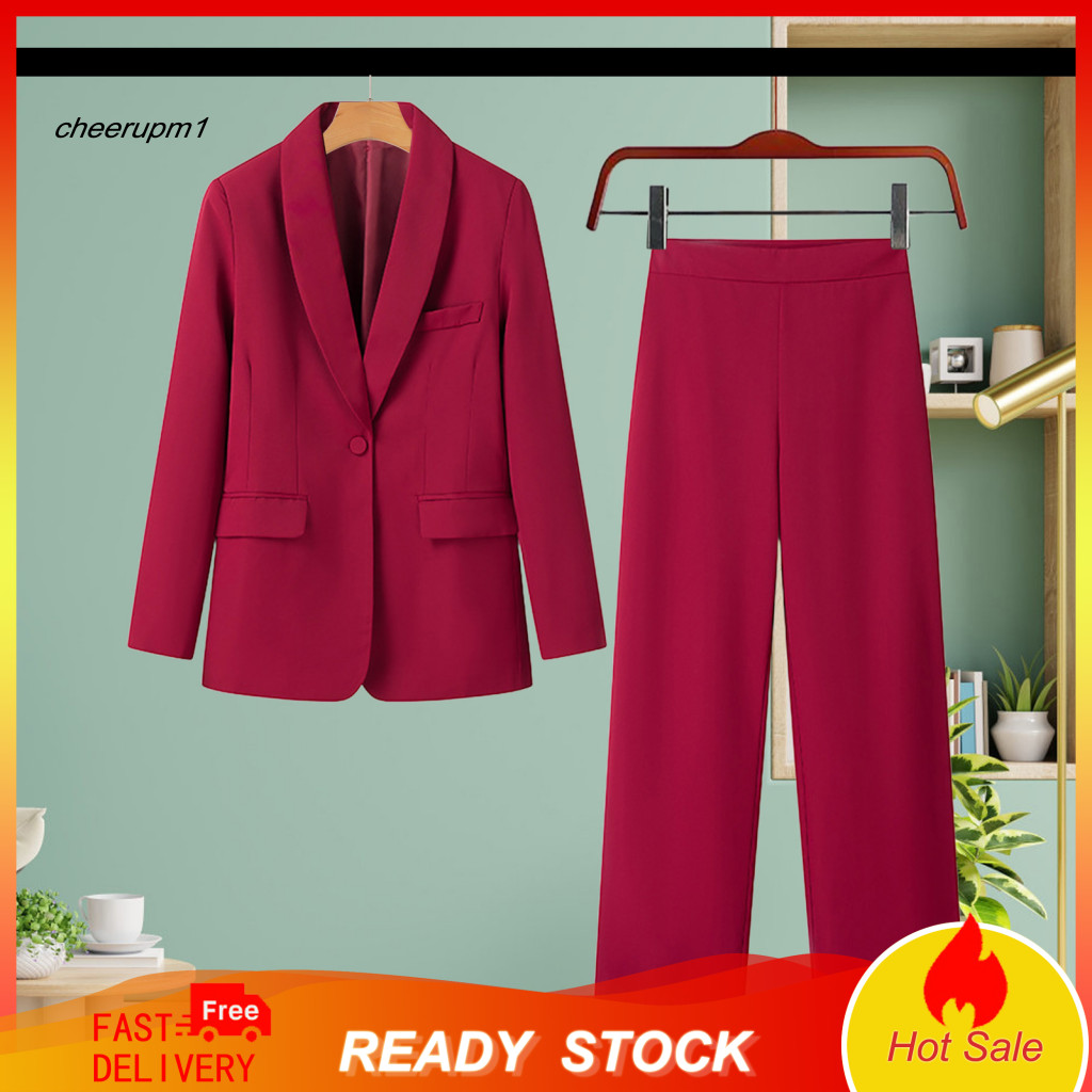 Commuting Suit Women Coat Pants Set 2pcs Office Lapel Long Sleeve Blazer High Waist Elegant Business Workwear for Profes