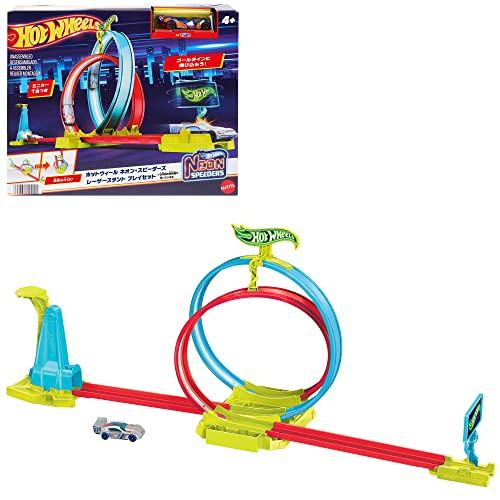 Hot Wheels Neon Speeders Razor Stunt Playset [Includes 1 Mini Car Playset] [Ages 4+, Gift] HPC05