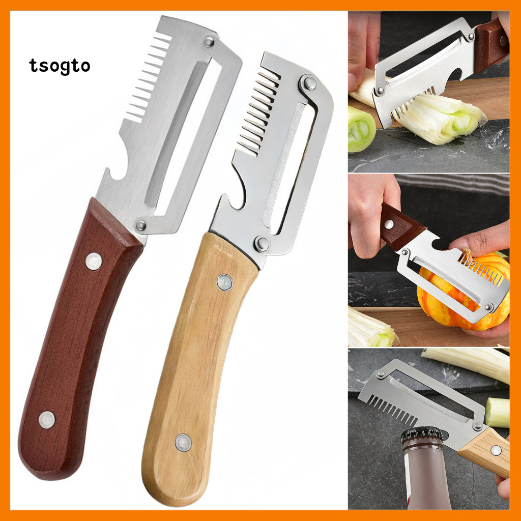 Citrus Fruit Peeler Potato 2-in-1 Stainless Steel Vegetable with Wooden Handle Includes Bottle Opener – Quick and Easy