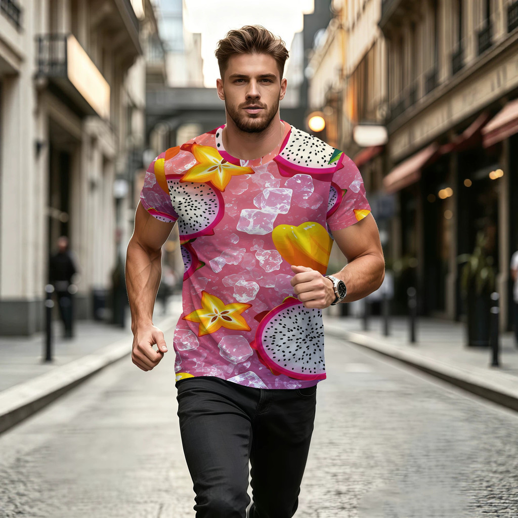 T Trendy Casual Comércio Exterior Verão Cool Fruit 3D Impresso Verão Respirável Absorvente de Suor Casual