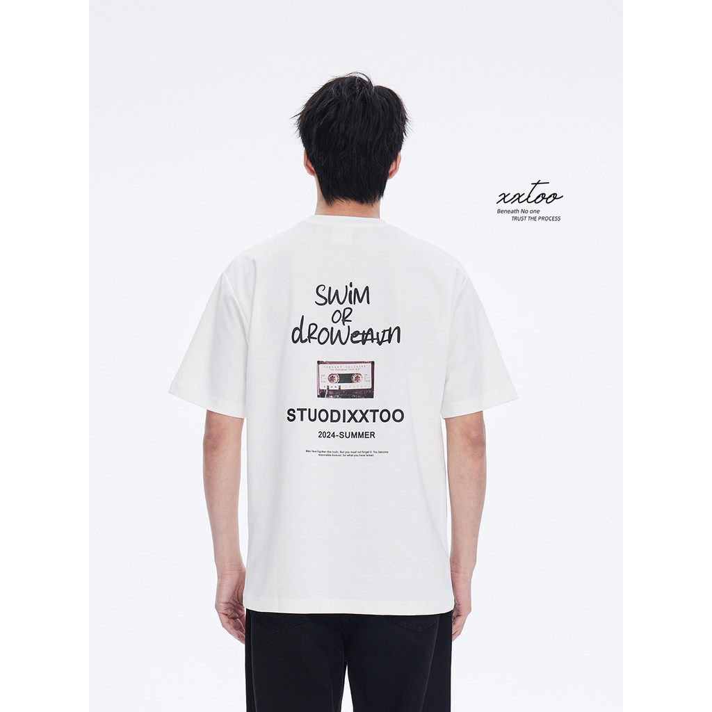 [XXTOO] 270g Ice Silk Cool Feel Solona Europeu Americano Trendy Summer All-Match Gola Redonda Manga Curta Camiseta Mascu