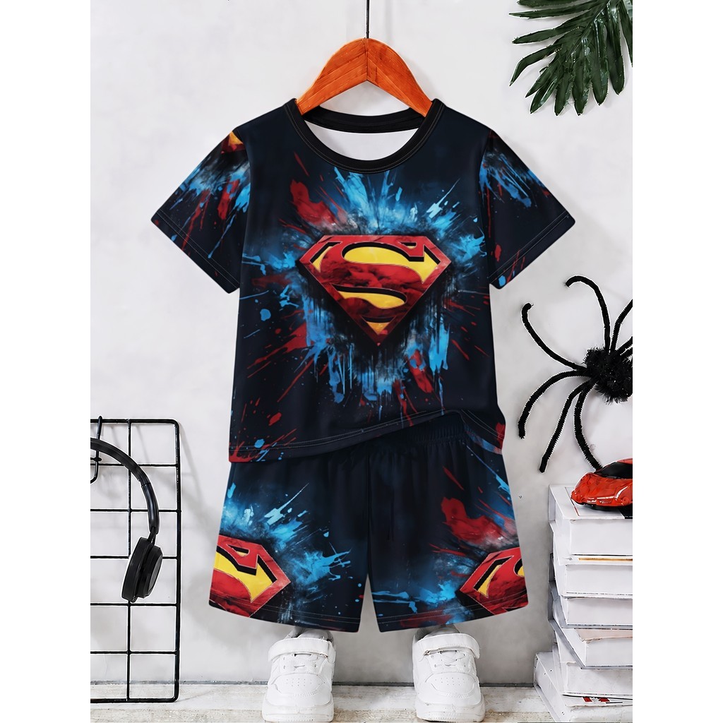 Warner Bros . DC Superman Splatter Color-Block Logo Moletom Com Gola Redonda , Trendy Cool Graf