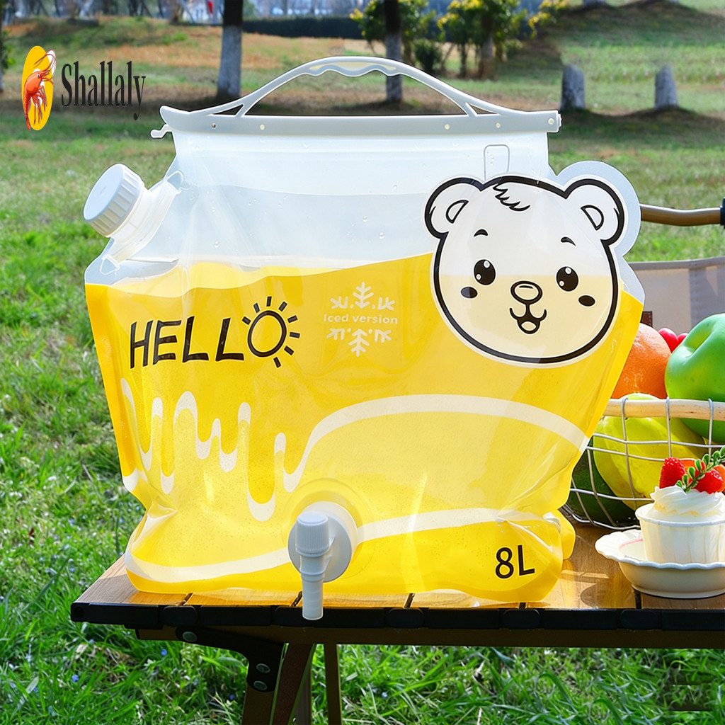 Folding Water Bag Bear Pattern Pouch 8l Collapsible Storage with Faucet Spout Leakproof Portable Container for Camping H