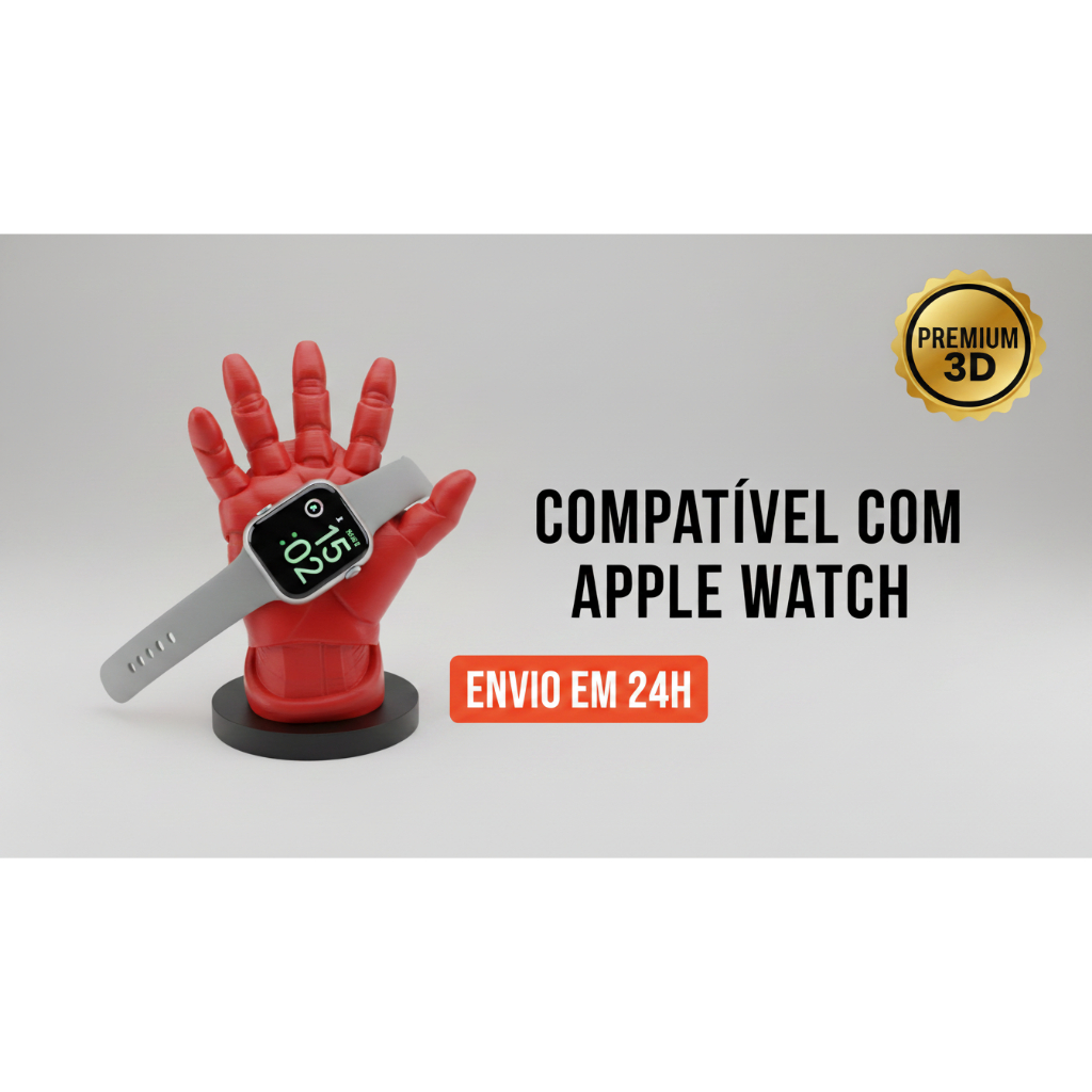 Suporte Carregador Apple Watch Homem de Ferro Impressão 3D Dock Base Organizador Stand Decorativo Geek Presente