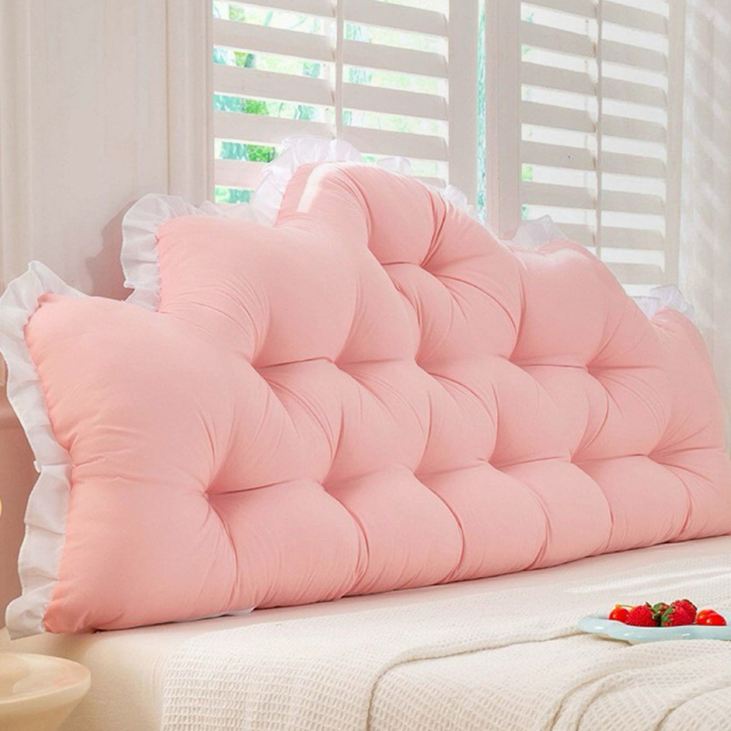 Backrest Support Cushion Wedge Pillow for Bed Crown Shape Headboard with Ruffle Trim – Comfortable for Dorm Reading Ba