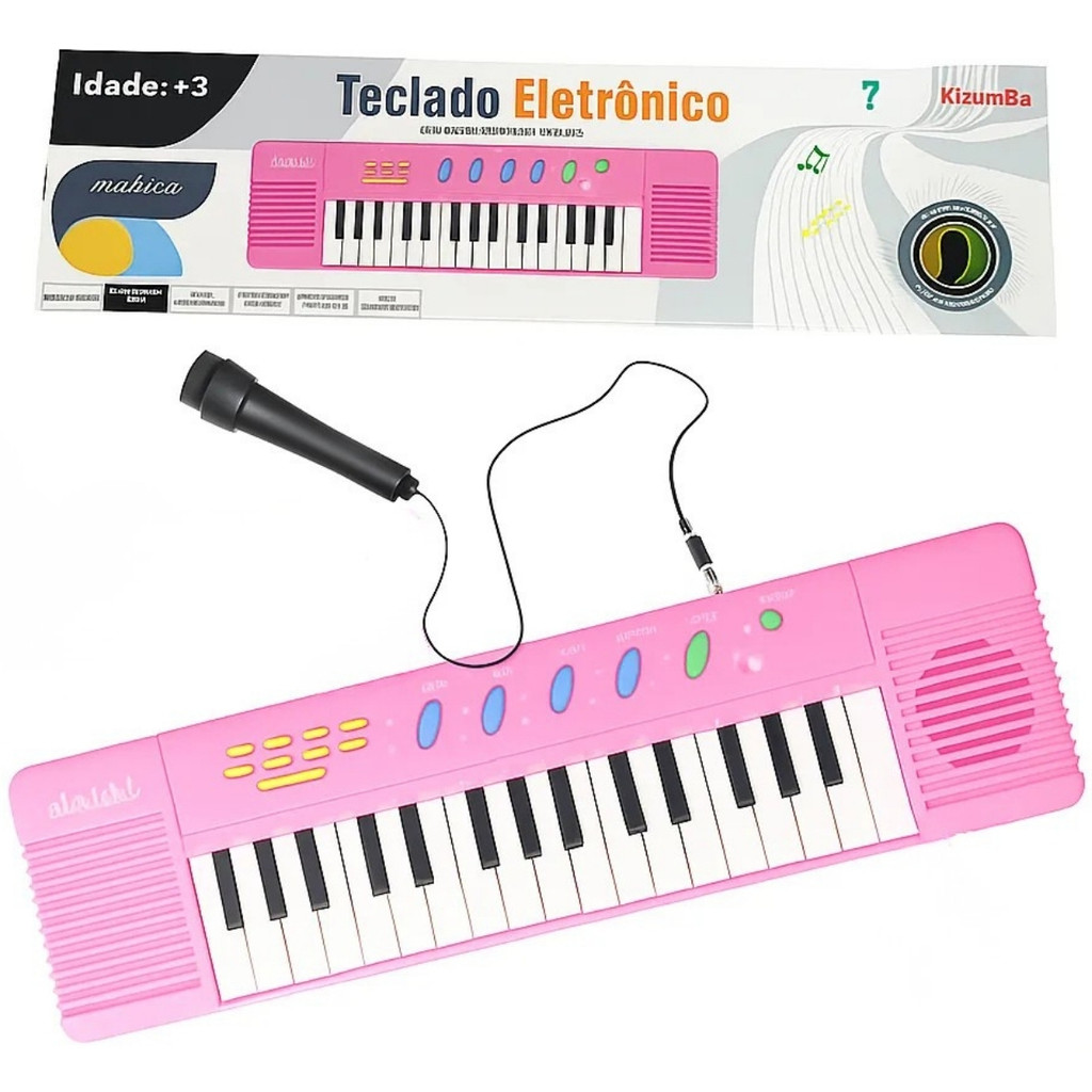 Teclado Infantil Brinquedo Musical Piano P/ Bebês Rosa Som