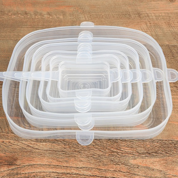 18 Quadrado Tampas Tampa Silicone Elastica Reutilizável Elástica Para Potes Tapoer Panela