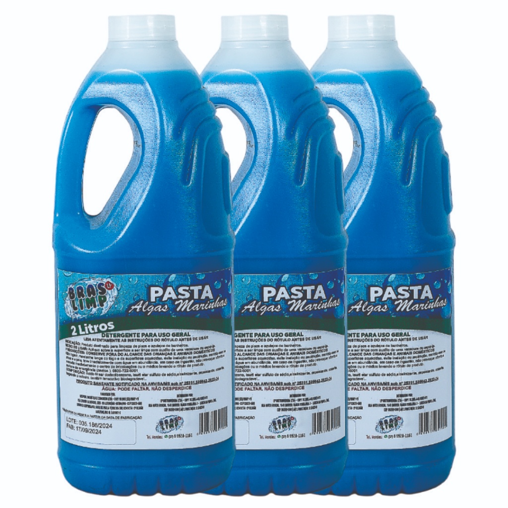 Kit 3 Pastas Algas Marinhas Bras Limp 2L | Limpeza Pesada Concentrada 6 Litros