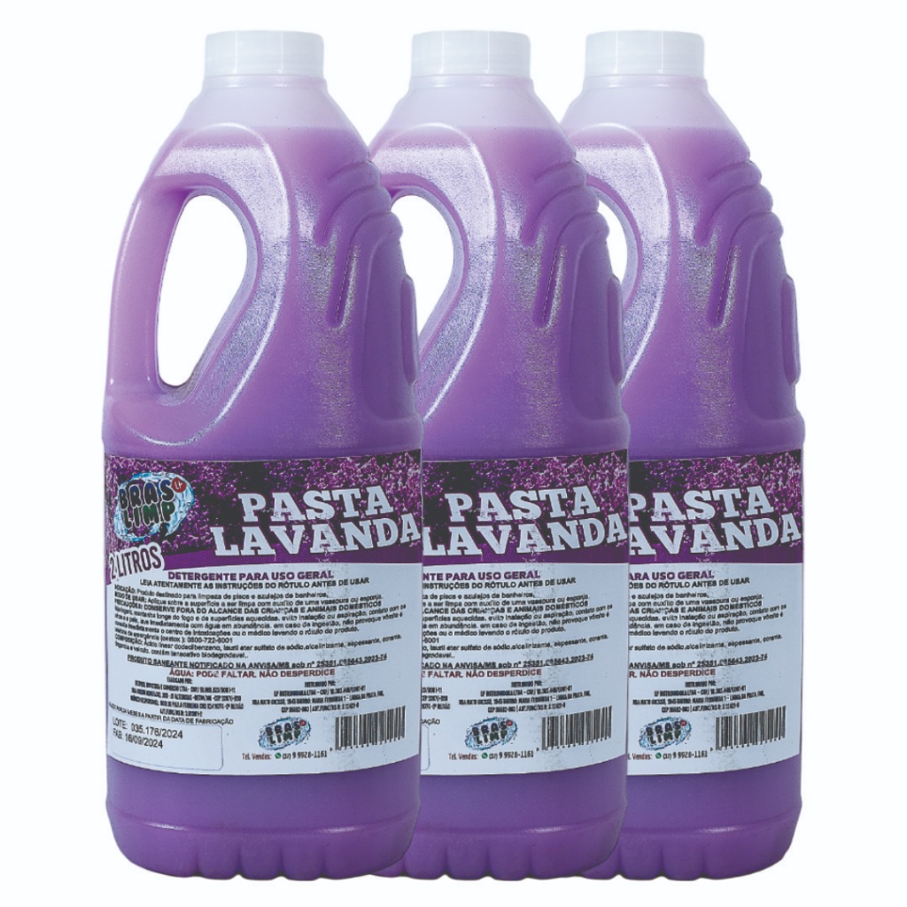 Kit 3 Pastas de Lavanda Bras Limp 2L | Limpeza Pesada Concentrada 6 Litros