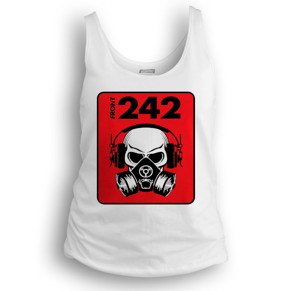 Camiseta Regata Feminina 100% algodão Dasantigas estampa Front 242 em serigrafia (silk).