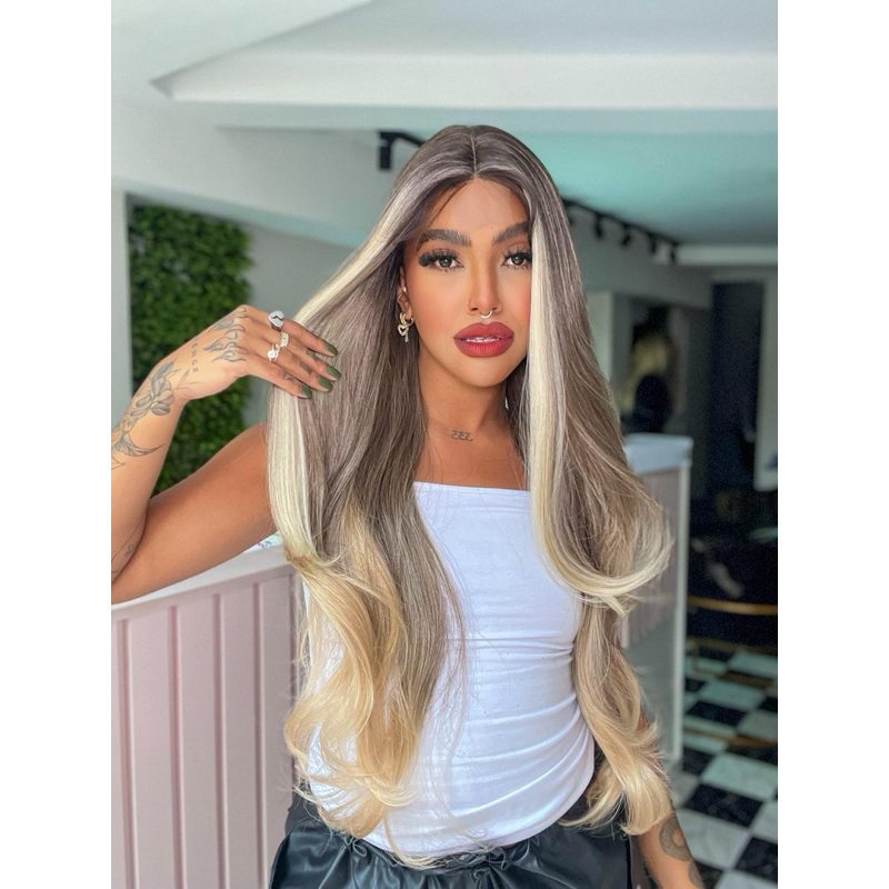 Peruca lace front repartição livre com silk top 4x4 premium idêntico ao cabelo humano