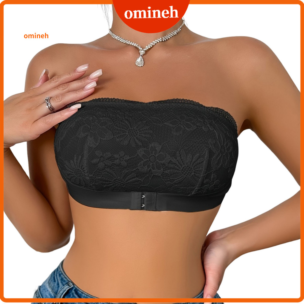 Strapless Bra Women’s Floral Lace Wireless Front Closure Bandeau Full Coverage Bralette No Underwire Tube Top for Comf