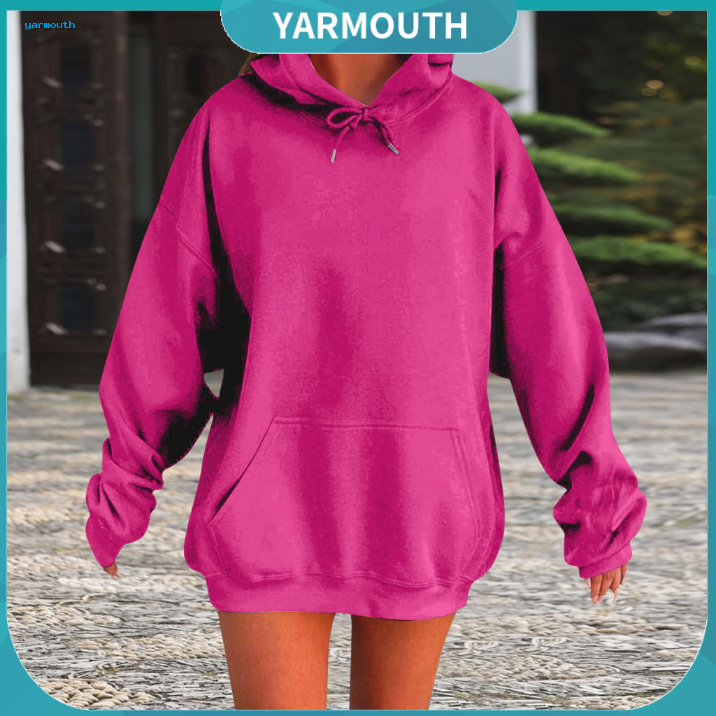 Lightweight Hooded Top Women’s Fall Winter Oversized Hoodie Thick Thermal Mid-length Loose Pullover with Big Front Poc