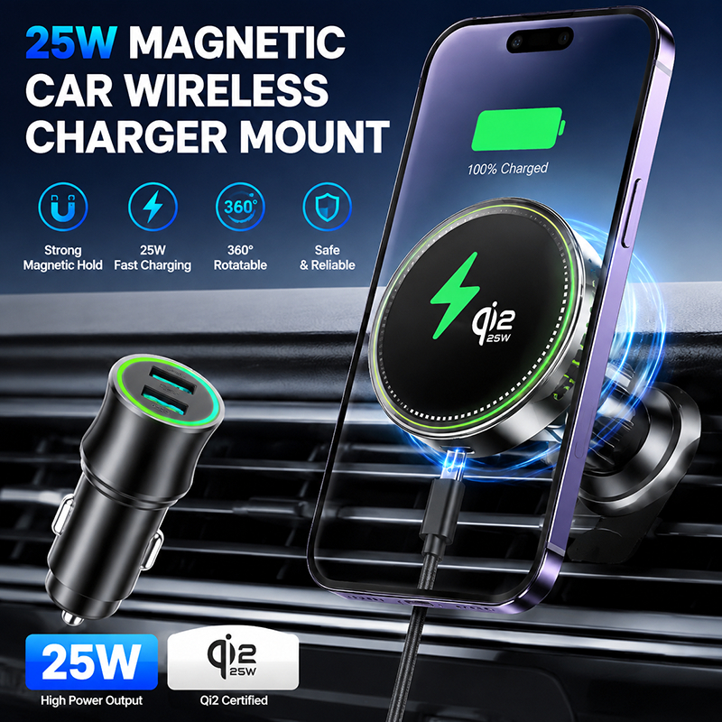 Qi2.2 25W Magnético Sem Fio De Carregamento Rápido Suporte Do Carro Para Telefone 17 ~ 12 Carregador Clipe Ventilação Ar