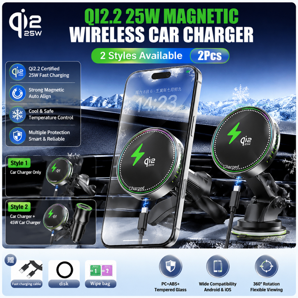 Qi2 25W Carregador Magnético Sem Fio Para Carro Carregamento Rápido Suporte Telefone Ventilador De Resfriamento Android