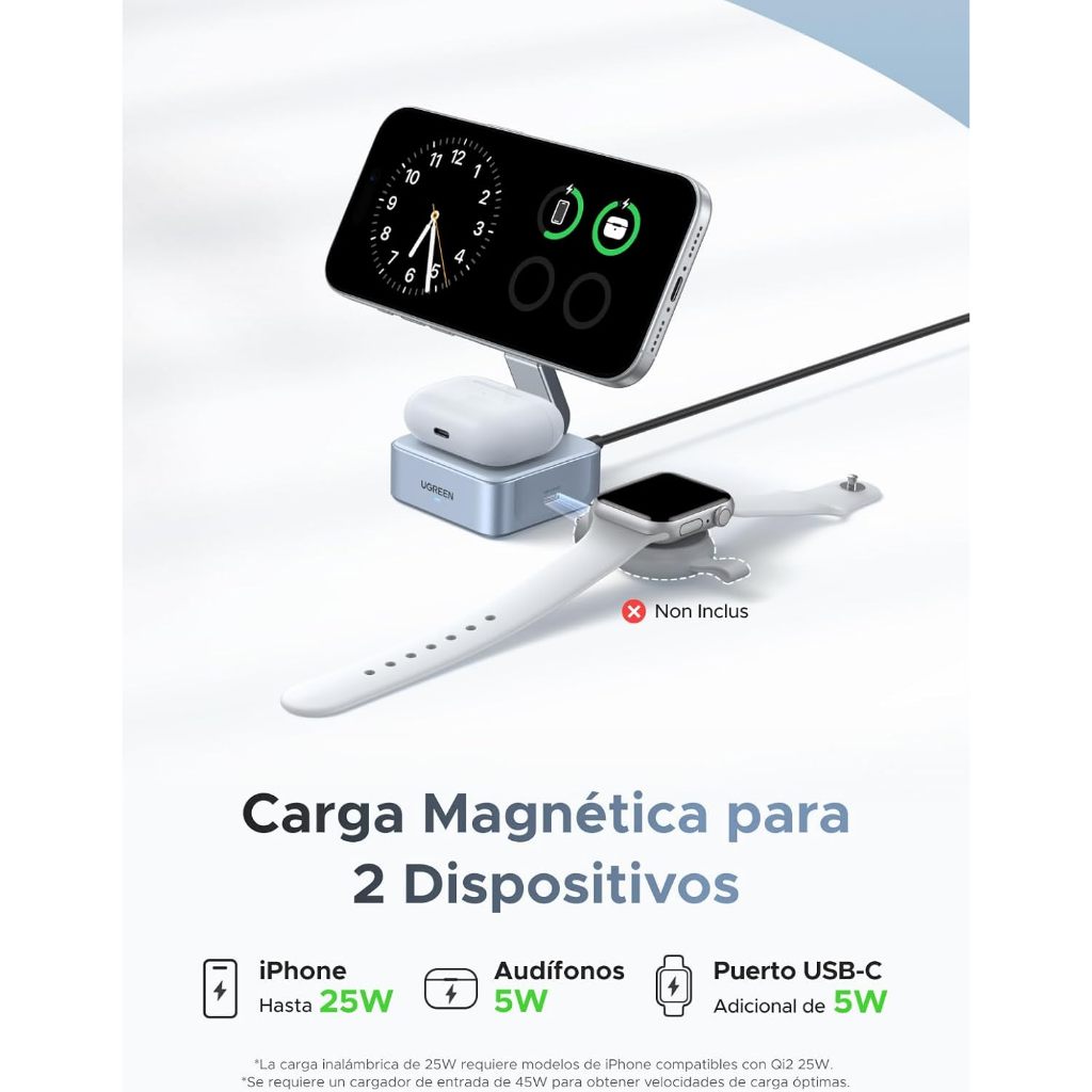 Suporte UGREEN magnético dobrável 25W Qi2 MagSafe compatível iPhone 17 Pro MAX Air 16 15 14 13 12 e AirPods 4, 3, Pro 2,