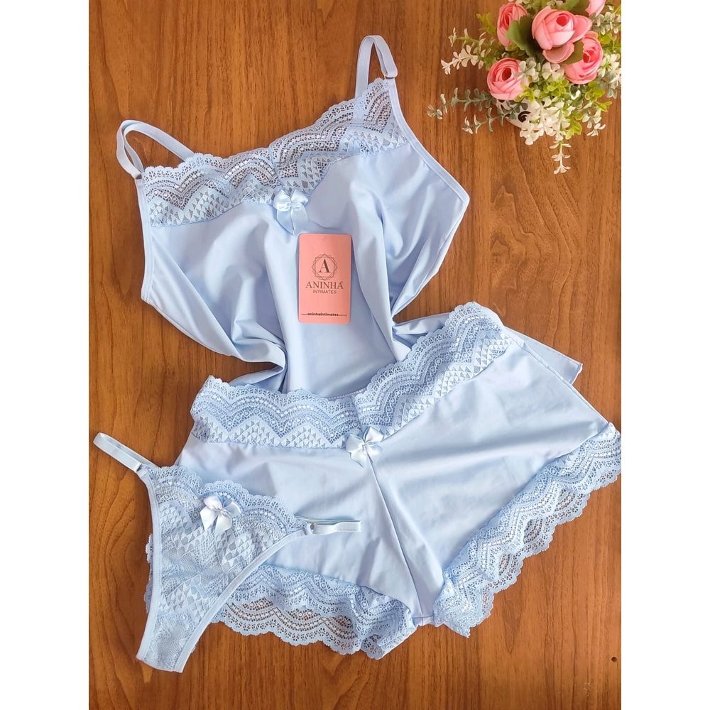 KIT Baby Doll Color + Calcinha - Azul Frozen