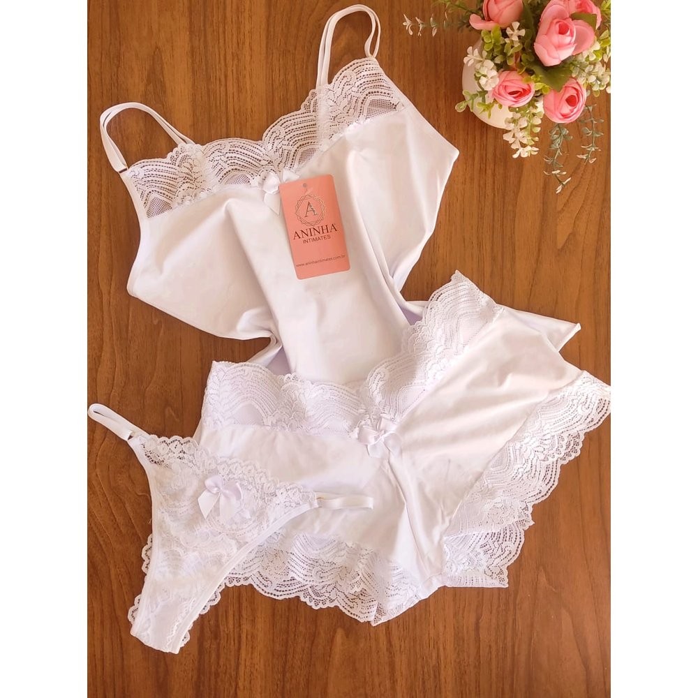 KIT Baby Doll Color + Calcinha - Branco