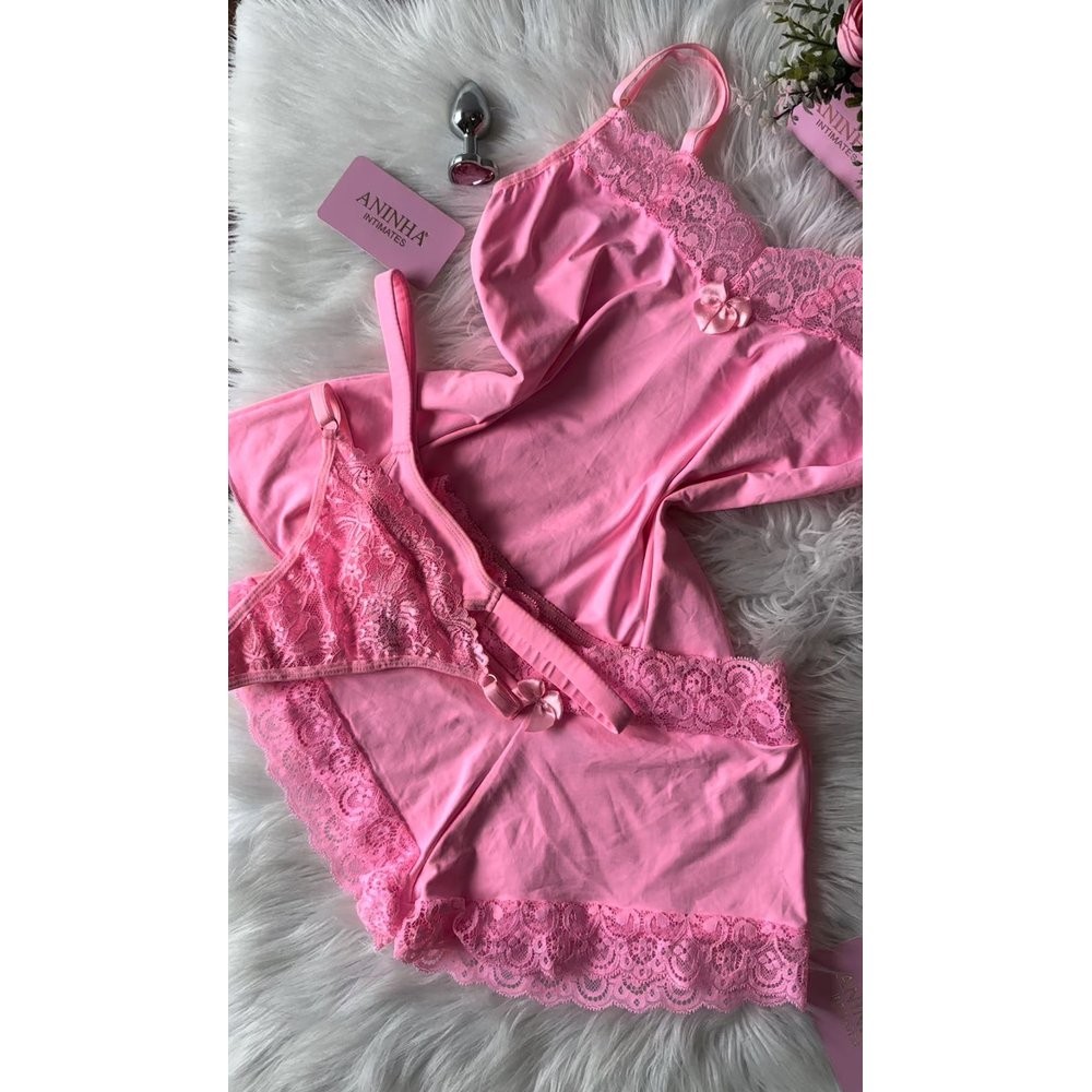 KIT Baby Doll Color + 2 Calcinhas + Plug - Rosa Babaloo