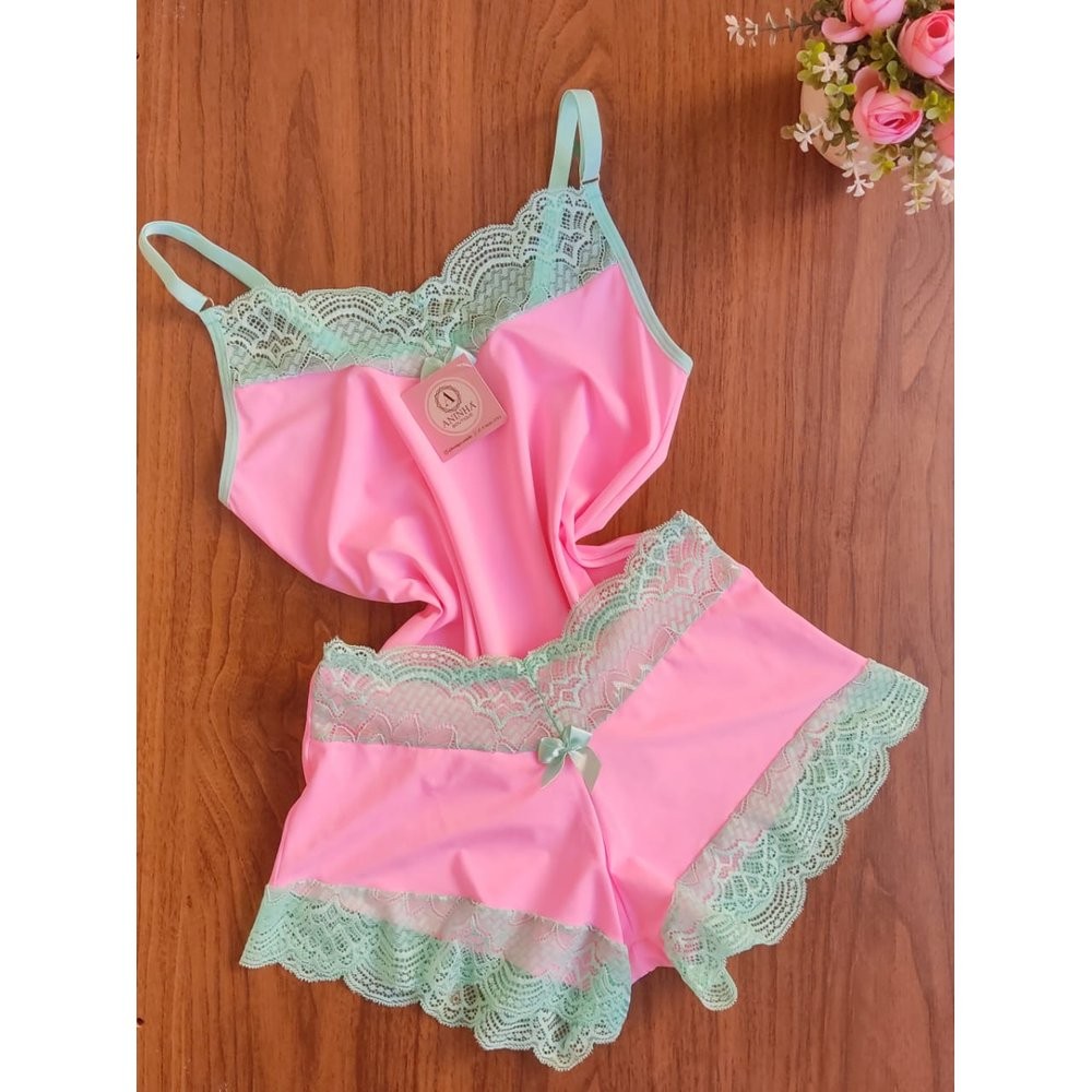 Baby Doll Bicolor - Rosa Babaloo com Verde Aquaril