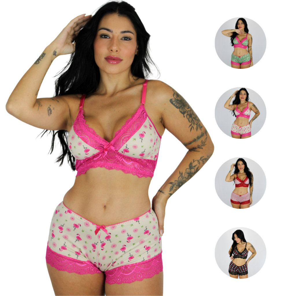 Kit 5 Baby Doll Feminino Pijama Roupa de Dormir Blogueirinha Mila