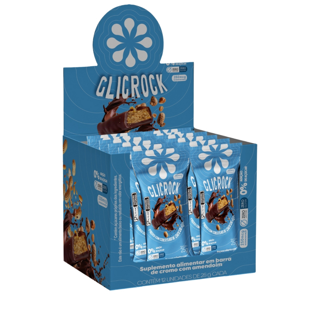 Glic Rock Suplemento Alimentar em Barra de Cromo com Amendoim  Caixa c/ 12 unidades de 25g